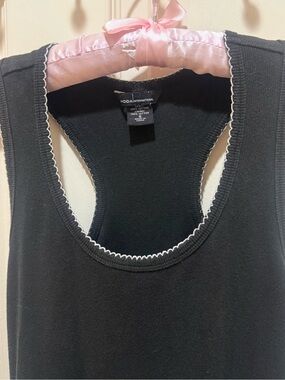 Moda International Black Ribbed Racerback Tank with White Trim size small